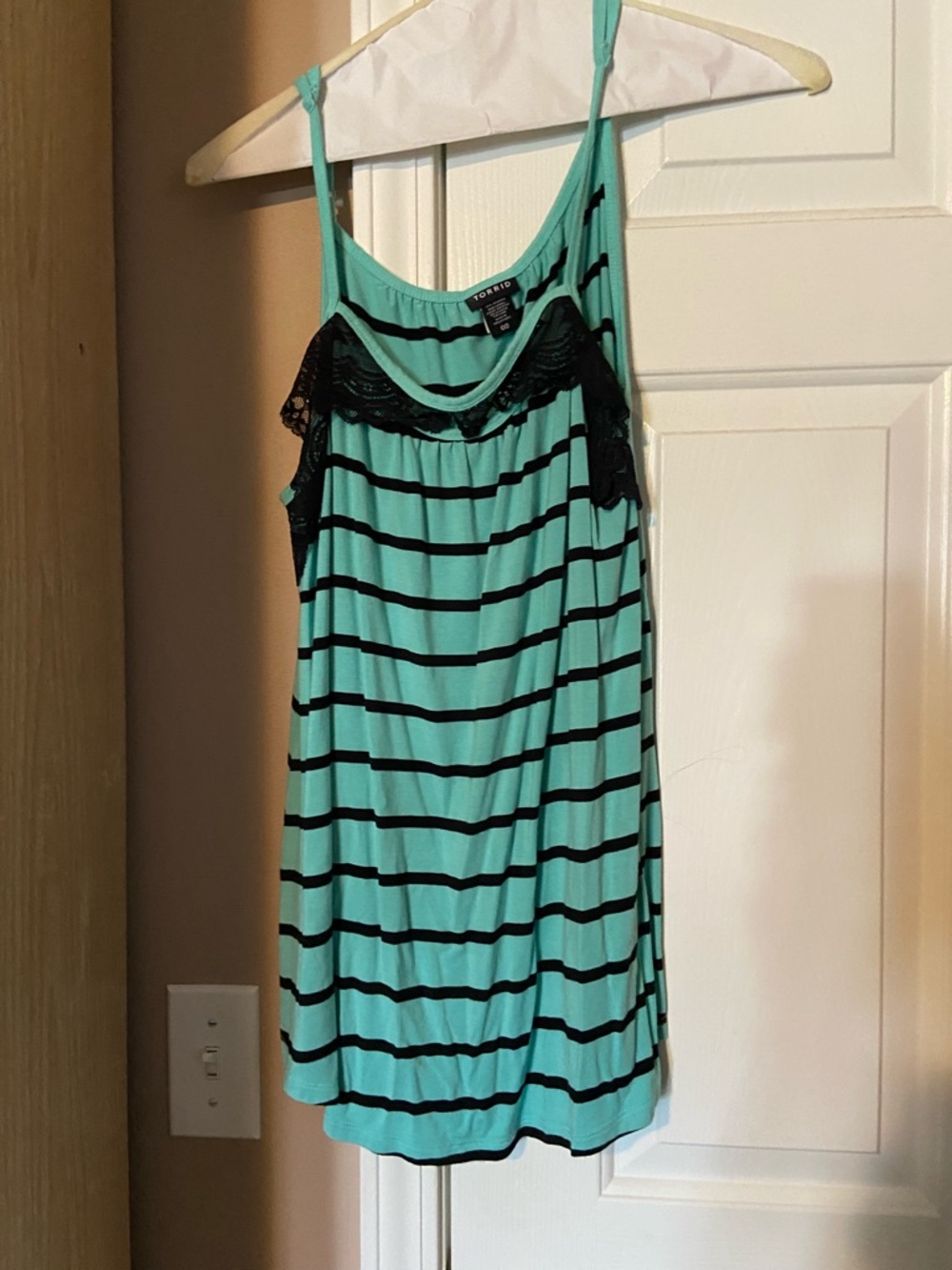 torrid Aqua and Black Striped Lace-Trim Tank